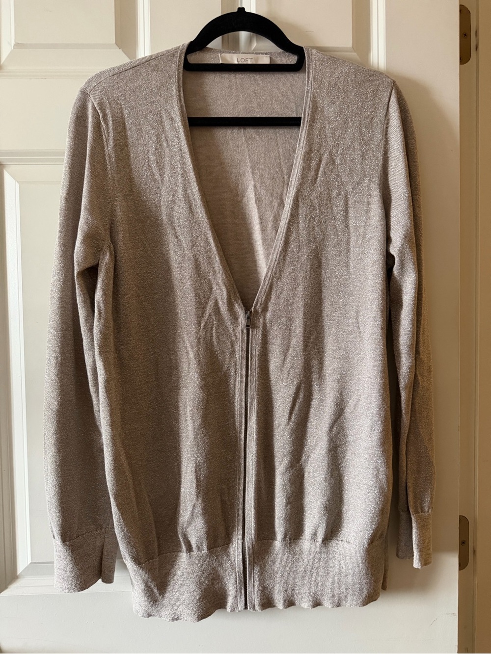 Vintage LOFT Women's Taupe Metallic Zip-Up Sweater